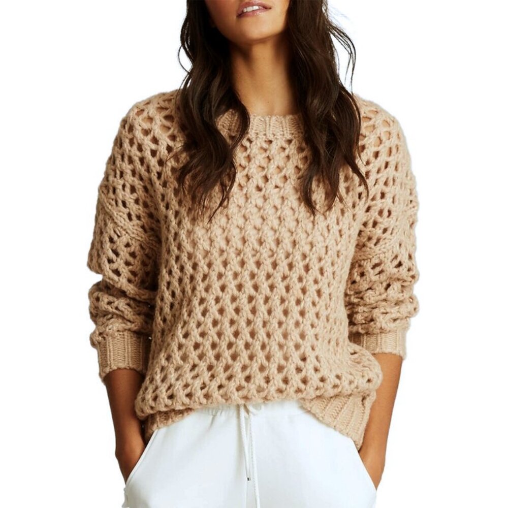 Reiss Beige Open-Knit Crewneck Sweater